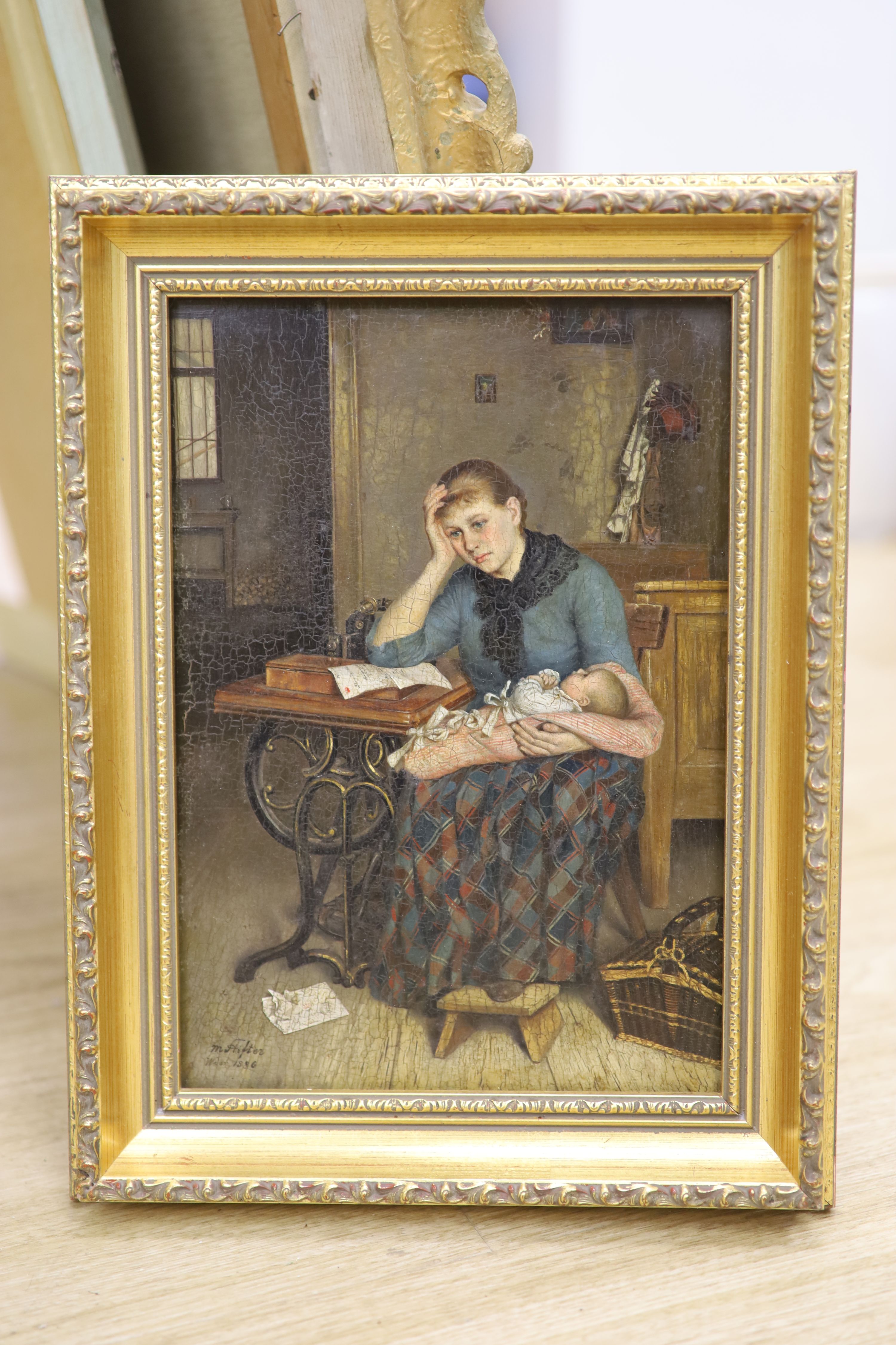 19th century Austrian School, oil on panel, ‘The Letter’, indistinctly signed and dated Wien 1886, 29 x 20cm